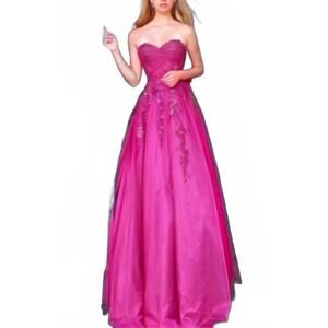 NEW JOVANI strapless sequin lace a-line gown in hot pink